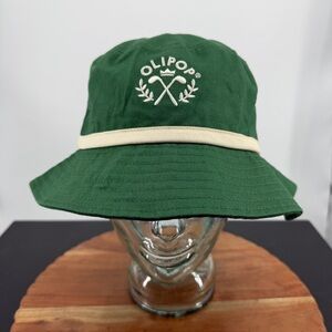 Olipop golf-themed green and cream bucket hat embroidered logo